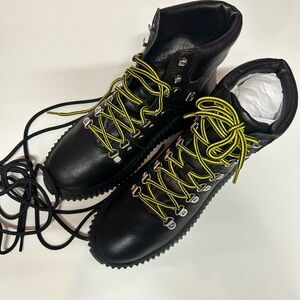 Black and Yellow Lace Up Boots with Rugged Design